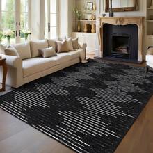 Modern Stripe Geometric Rug For Living Room Bedroom Runner For Hallway Non-Slip Machine-Washable Floor Mat Foldable & Durable Home Decor Area Rug For Dining Room Dorm Black - 黑色 - 查看 3