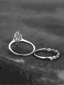 2 件套迷人方晶锆石戒指，适合女士，情人节礼物，结婚周年派对珠宝