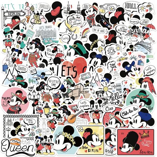 Disney 50PCS Disney Mickey Dress Up Graffiti Stickers DIY Decorative Decals Phone Laptop Diary Guitar Cups Stationery Waterproof Stickers