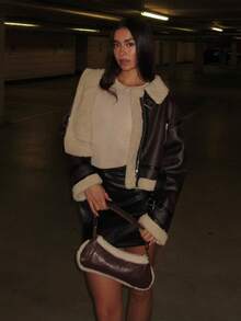 HH Mode eleganter Damen Dicker Warmer Reißverschluss Mantel Weiblich Kunstleder Lammwolle Patchwork Lässig Jacke