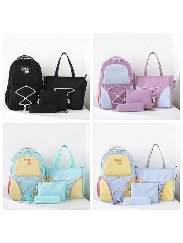 4pcs Student Backpack Set, 4-Piece Set With Pencil Case, Shoulder Bag And After School Study Bag, - Nylon Home And Travel Accessories - Adjustable Straps, Zipper Closure - Great For Travel And Gift Birthday Gift Christmas Gift Suitable For Daily Use Or As A Perfect Gift
