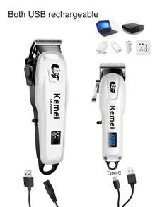 Kemei 2pieces Hair Clipper Set Professional Electric Hair Cutting Machine USB Rechargeable Cordelss Electric Hair Trimmer KM-PG809A And KM-232 For Men's Gooming Home Use Set With Fine Stainless Steel Scissors And Apron Whit Series