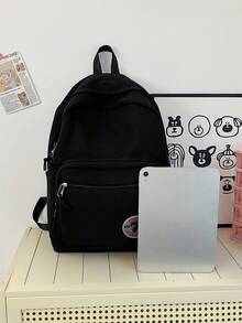 1 件黑色字母徽标电脑/Ipad 包，大容量多口袋拉链手提包，带肩带，适合女性、青少年、学生、日常、通勤、户外、购物、旅行、学校、培训、返校礼物 - 黑色 - 查看 5