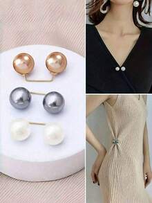 3 Ghim cài áo ngọc trai giả - Có thể điều chỉnh, Chống trượt, Ghim để thắt eo, Điều chỉnh cổ áo, Cố định khăn quàng cổ, Phụ kiện thời trang với nút ngọc trai giả màu sâm panh, xám, trắng - Hoàn hảo để trang trí váy, áo sơ mi và trang phục đi học - 3 cái - Xem 10
