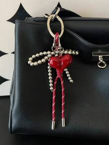 Ankela Red Bow Silver Bead Chain Bag Charms Car Keychain Bag Pendant Handmade Woven Rope Sense Of Luxury Women&Girl Gifts Backpack Decor Bows - Multicolor - View 7