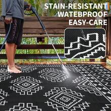 Modern Geometry Outdoor Plastic Area Rugs UV Resistant Reversible Waterproof Camping Throw Carpet Non Slip Stain Resistant Easy To Clean Floor Mat For RV Camping Beach Deck Porch PatioCamping  Picnic Backyard - Black White - View 2