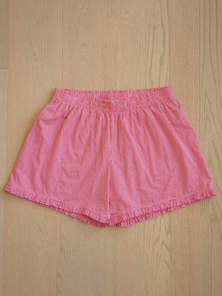 Women Shorts, Summer Elastic Waist Plaid Shorts Loose Streetwear For Casual Daily - Red - View 1