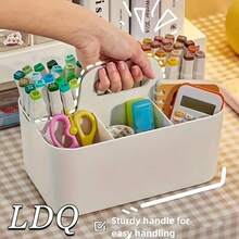 1pc Multi-Functional Storage Basket With Handle, Eyeglass & Accessories Organizer Box, Portable Pencil & Pen Holder Desk Organizer With 5 Compartments