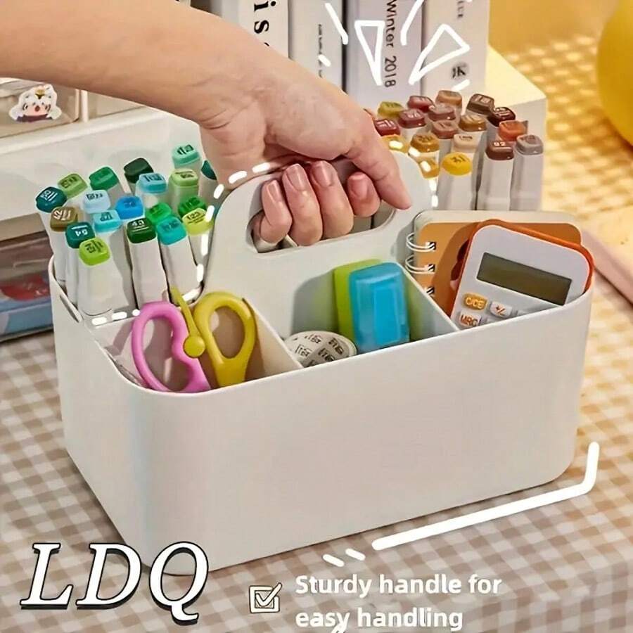 1pc Multi-Functional Storage Basket With Handle, Eyeglass & Accessories Organizer Box, Portable Pencil & Pen Holder Desk Organizer With 5 Compartments