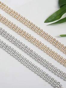 1pc Rhinestone Decorated Waist Chain Suitable For Dress Pairing Summer, School Fall, Autumn, Halloween - Silver - View 8