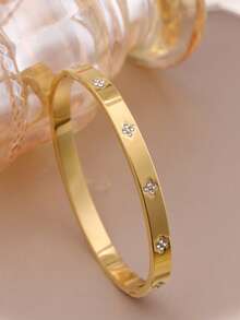 4 件/1 件优雅锆石镶嵌不锈钢女士手链，金色，适合日常佩戴，馈赠朋友的绝佳礼物 - 鑲鑽手鐲 - 查看 6