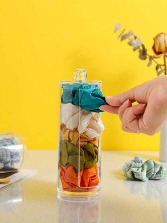 صندوق تخزين شفاف للضفيرة والاكسسوارات الشعر ، رف عرض للعصائب والخوات ، مقاوم للغبار أسطواني قابل للسحب ، مناسب للمنزل والحفلات