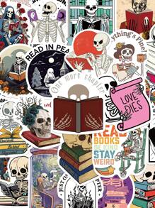50pcs Skull Reading Stickers, Personalized And Creative, Suitable For DIY Cell Phone Cases, Guitars, Laptops, Mugs, Luggage, Skateboards, Waterproof Decoration Stickers School Supplies, Back To School