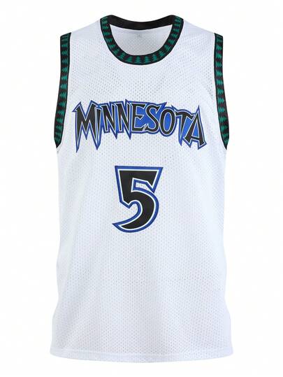 Atonmore 男子篮球球衣 5 白色，刺绣缝制篮球无袖背心，运动衫