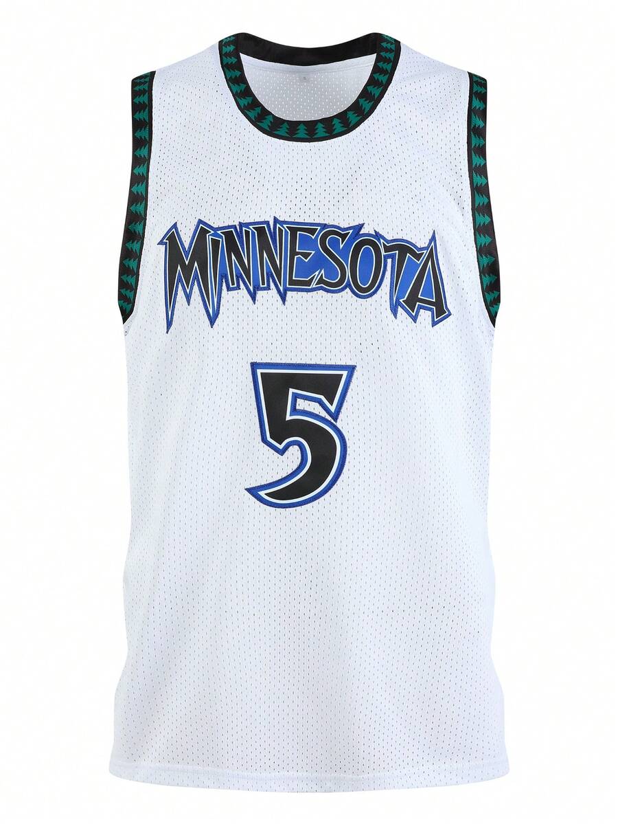 Atonmore Men's Basketball Jersey 5 White, Embroidered Stitched Basketball Sleeveless Vest, Sports Shirt - White - View 1