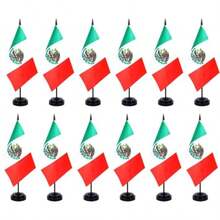 TLL  12 Pack Mexico Desk Flags Set Mexican Small Mini Table Office Miniature Desktop Flag Home Office DecorationTLL