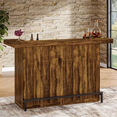  Tribesigns 4-Tier Bar Table, 70.9-Inch Large Modern Home Bar Cabinet With Wine Glass Holder And Black Footrest, Liquor Cabinet With Storage Shelves For Kitchen, Dining Room, Living Room, Pub, Brown