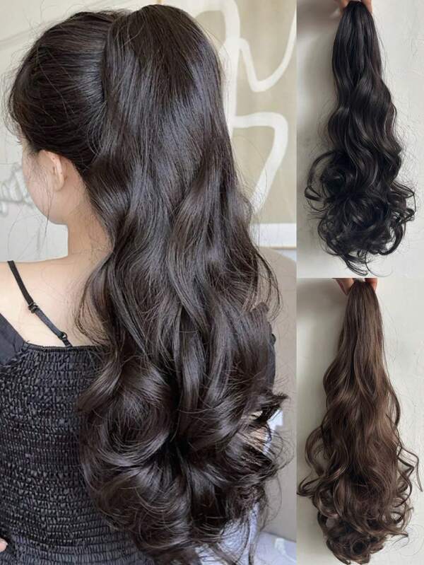 1pc 50cm Extra Long Natural Curly Wig, Wave Wig Extension With Claw Clip, Long Hair Styling Accessory, Korean Big Wave Fashion Hair Accessories Elegant Hair Clip Elegant Hair Claw Fall Winter For Vacation Outfits Woman