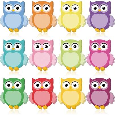 2/6/12 Packs Cute Owl Sticky Notes - 12 Colorful Owl Patterns, 30 Sheets Each, Self-Adhesive Memo Pad, Suitable For Office, School, Home, Study And Work Reminders