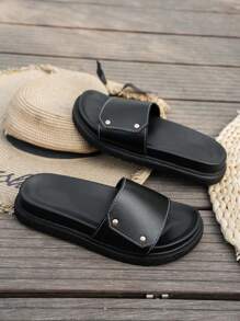 Sandalias planas impermeables de plataforma de unicolor minimalista para mujer, adecuadas para uso al aire libre y playa, tallas grandes, verano