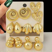 6 Pairs European And American Style Gold Color Earrings Set, Gift For Ladies And Girls For Daily Wear And Gatherings