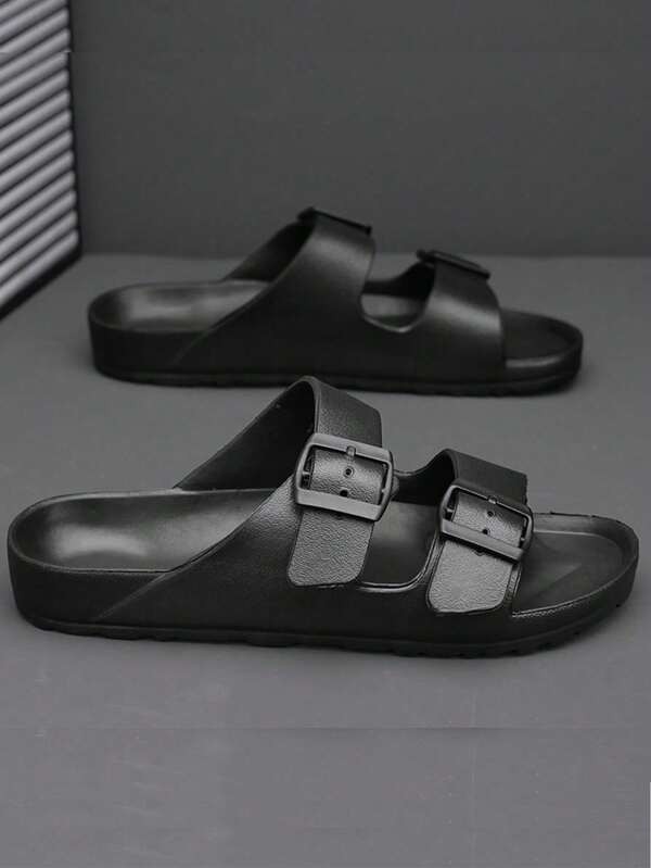 Men Simple Buckle Flat Slip-On Sandals, Suitable For Teen Summer Casual, Outdoor Athletic, Vacation Travel, Graduation Gifts, Or Birthday Dress Accessories