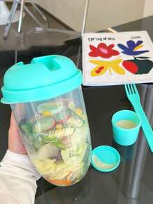 1pc/2PCS Salad Cup With Fork And Lid, Office Weight Loss Slimming Cup, Portable Light Meal Breakfast Cup For On-The-Go - Multicolor - View 9