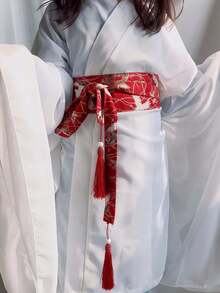 1pc Black Crane Tassel Waist Belt, Printed Stylish Wide Waistband For Women Fall, Autumn, Halloween - Multicolor - View 4