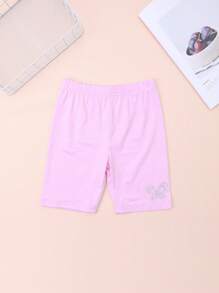 Set de 4 piezas Bermudas de unicolor hasta la rodilla para niños pequeños, leggings ligeros con decoración de rhinestones, versátiles para interior/exterior, aptos para todas las estaciones