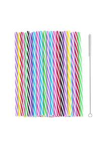 100 支可重复使用吸管，适用于洗碗机的塑料吸管，适用于冰沙、果汁、鸡尾酒、热饮的塑料吸管，9.06 英寸吸管（25/50/100 支） - 彩色 - 查看 5