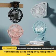 Mini ventilatore ricaricabile da 500mAh, ventilatore con molletta girevole a 320°, con luce notturna, portatile per ufficio, camera da letto, dormitorio, esterno, consegna a colore casuale
