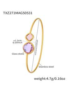 1pc Faceted Czech Glass Bangle Bracelet, Minimalist Luxury Stainless Steel Simple Ring Jewelry Bracelet For Women, Summer Accessories