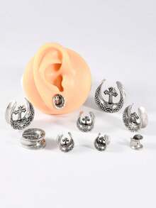 1PC U Shape Cross With Crow Ear Gauges Open Flesh Tunnels Plugs Ear Tunnels Ear Stretchers Stainless Steel Piercings 8mm-25mm - As Shown - View 3