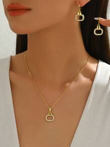 3 Peças/Conjunto Elegante Joias de Luxo com Zircônia Cúbica Geométrica, Colar e Brincos, Adequado para Uso Diário, Encontros, Festas de Mulheres