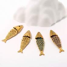 1 Piece 304 Stainless Steel Small Fish Dry Movable Pendant Earrings, 18K Gold Plating, Women's Daily Party Wear DIY Jewellery Accessories Fashion Pendant
