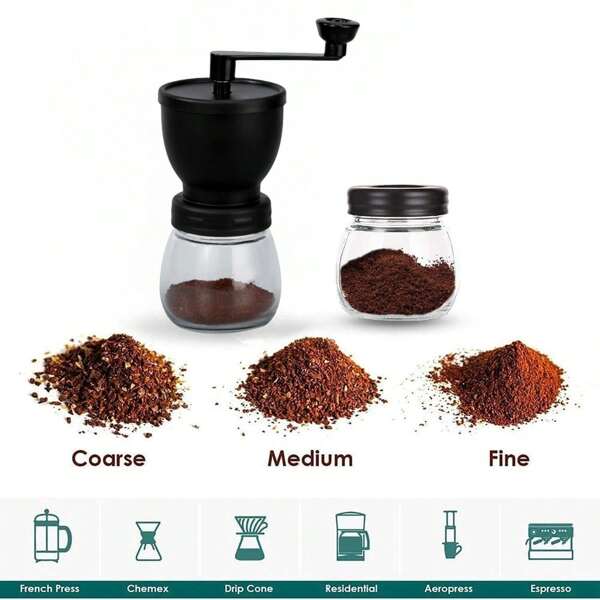 Manual Coffee Bean Grinder Ceramic , Hand Coffee Grinder Mill Small With 1 Glass JarsStainless Steel Handle For Drip Coffee, Espresso, French Press, Turkish Brew