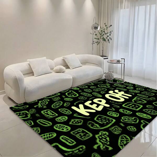 1pc Luxury "KEEP KING" Humorous Letter Print Fashionable Carpet, Inspiring English Graphic Creative Area Rug, High-End Velvet 650gsm Silicone Bottom Rectangular Soft Large Size Carpet Suitable For Patio, Camping, Entrance, Living Room, Bedroom, Game Room, Machine Washable All Season Flooring Mat, Home Decor