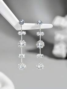 1 par de pendientes colgantes elegantes de metal con diseño floral al estilo coreano minimalista, adecuados para vestidos de ocasiones formales