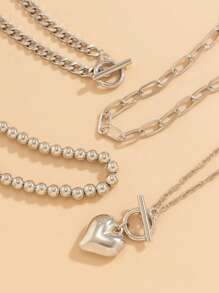 4pcs/Set Women Layered Gold Color Necklace, Thick Gold Chain, Vintage Coin Medal Heart Pendant Necklaces, Suitable For Daily & Party Wear