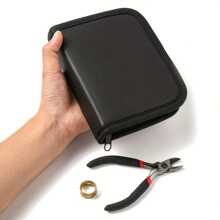 Juego de herramientas de alicates de alambre de acero que incluye alicates de nariz curva, calibrador de anillos, bolsa de almacenamiento - Materiales DIY para hacer joyas, anillos de salto y reparación de joyas, suministros de envoltura y manualidades