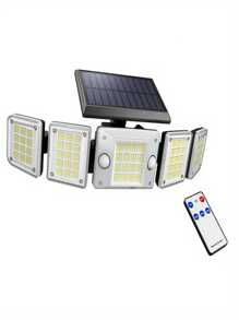 A Pack Of 1 Outdoor Solar Wall Light With 5 Heads, Featuring A Freely Rotating Design For A Wide Illumination Range, 2-Person Sensor, 3 Remote Control Modes, A Large Solar Panel For Charging, Extended Standby Time, Easy Installation, Suitable For Porch Wall Lighting.