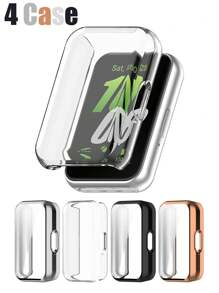 4 Stück Rundumschutz Uhrentasche kompatibel mit Samsung Galaxy Fit 3 Hülle für Herren und Damen, Vierfarbkombinations-Set, modisch, sportlich, stoßfest und kratzfest, weiche TPU-Hülle, empfindliches Touchfeld, leicht zu tragen, Ersatz-Schutzhülle