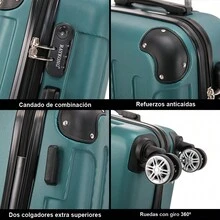 ABS Cabin Suitcase 55x40x20cm (40L) - Small Trolley Hand Luggage - 4 Double 360° Spinner Wheels - Hand Luggage | Heavy Duty | Durable | With Telescopic Handle | Ideal For Business Travel & Vacation | For Men & Women - Yellow/Navy/Black/Silver/Red/Pink/Rose Gold/Turquoise/Mint/Purple/Green - 綠色 - 查看 5
