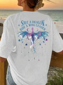 Maglie estive, t-shirt reversibile con grafica cavalcatore di draghi e tempesta ossidiana, maglietta casual a girocollo, alla moda e bella, t-shirt grafiche per donna