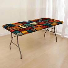1 块矩形桌布，波西米亚复古色块木纹艺术设计，适合日常家居、客厅、餐厅、主题派对、室内/室外使用，耐污耐用的涤纶桌布