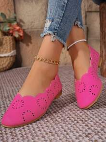 Mocassins plats décontractés perforés et respirants pour femmes, chaussures confortables à enfiler pour maman - Rose vif - Voir 4