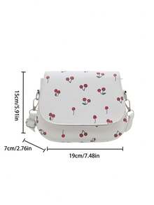时尚百搭，简约樱桃图案印花多功能斜跨马鞍包，适合购物、钱包、逛街、年轻女性、大学生、职场新人、白领。非常适合办公室、大学、工作、商务、通勤、户外活动、旅行和短途旅行。 - 白色 - 查看 7