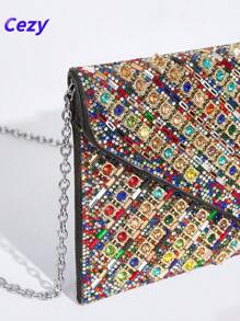 Cezy 1 pieza Bolso de mano con adorno de cristal de moda - Correa para el hombro desmontable - Cierre magnético - Forro de poliéster - Estilo brillante similar a diamantes para fiesta - Excelente regalo para mujeres