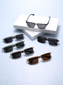 1 Pair Unisex Metal Zinc Alloy Retro Solid Color Casual Rectangular Sports Fishing Decorative Fashionable Glasses, Suitable For Daily Use