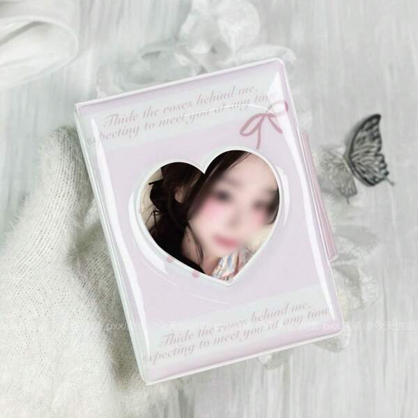 1 szt. K-Pop Card Holder, Heart-Kształt Różowej Kokardy Róży Duża Pojemność 3-3.5In Photo Card Storage Book Mini Album, Bezkwasowy i Bezpvc Photo Binder, Album na zdjęcia